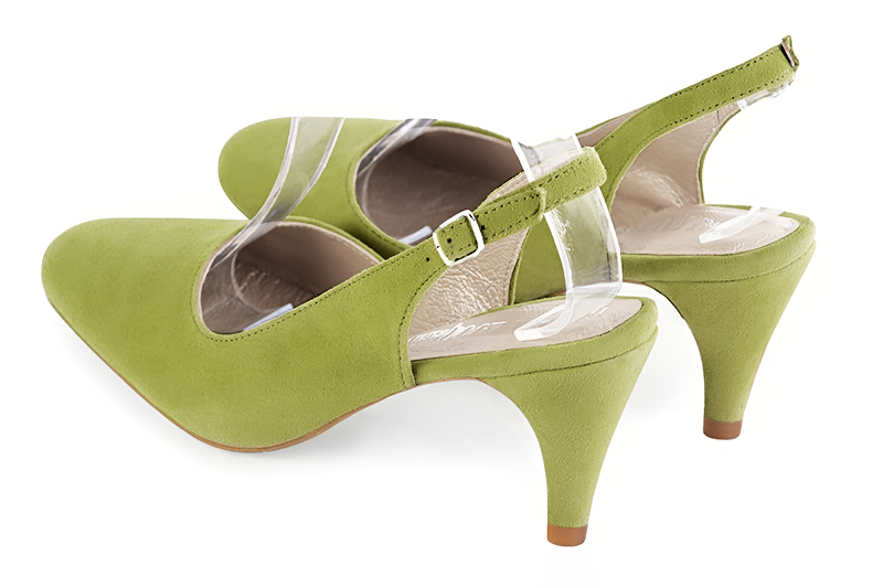 Pistachio green women's slingback shoes. Round toe. High slim heel. Rear view - Florence KOOIJMAN